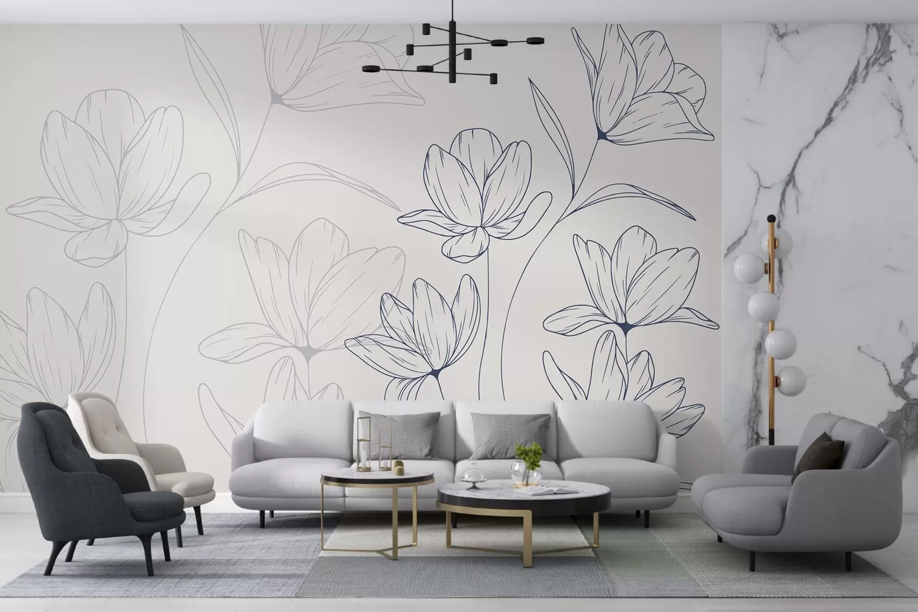 murales de pared Fondo claro, grandes flores azules w08365