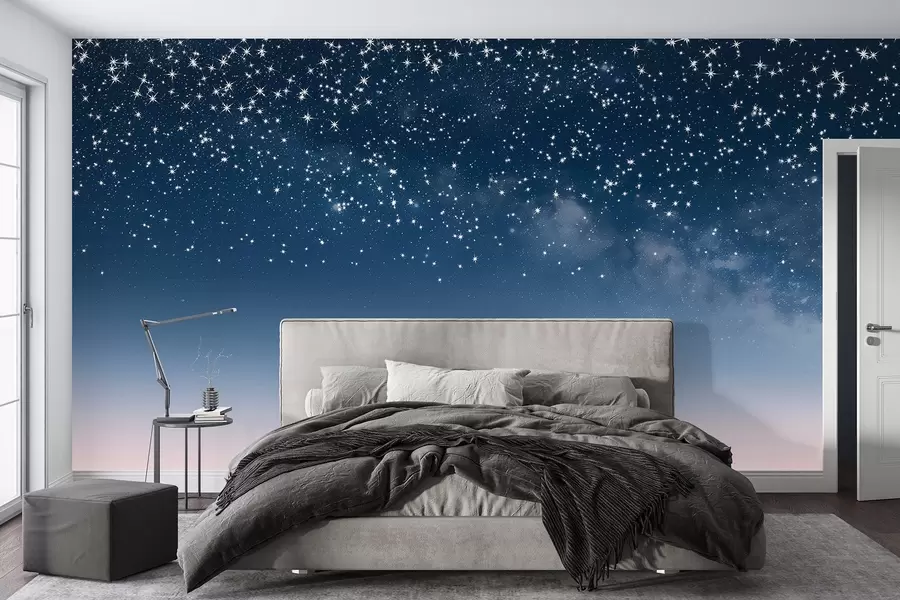 murales de pared Cielo nocturno estrellado, degradado rosa, cósmico, constelaciones w01797