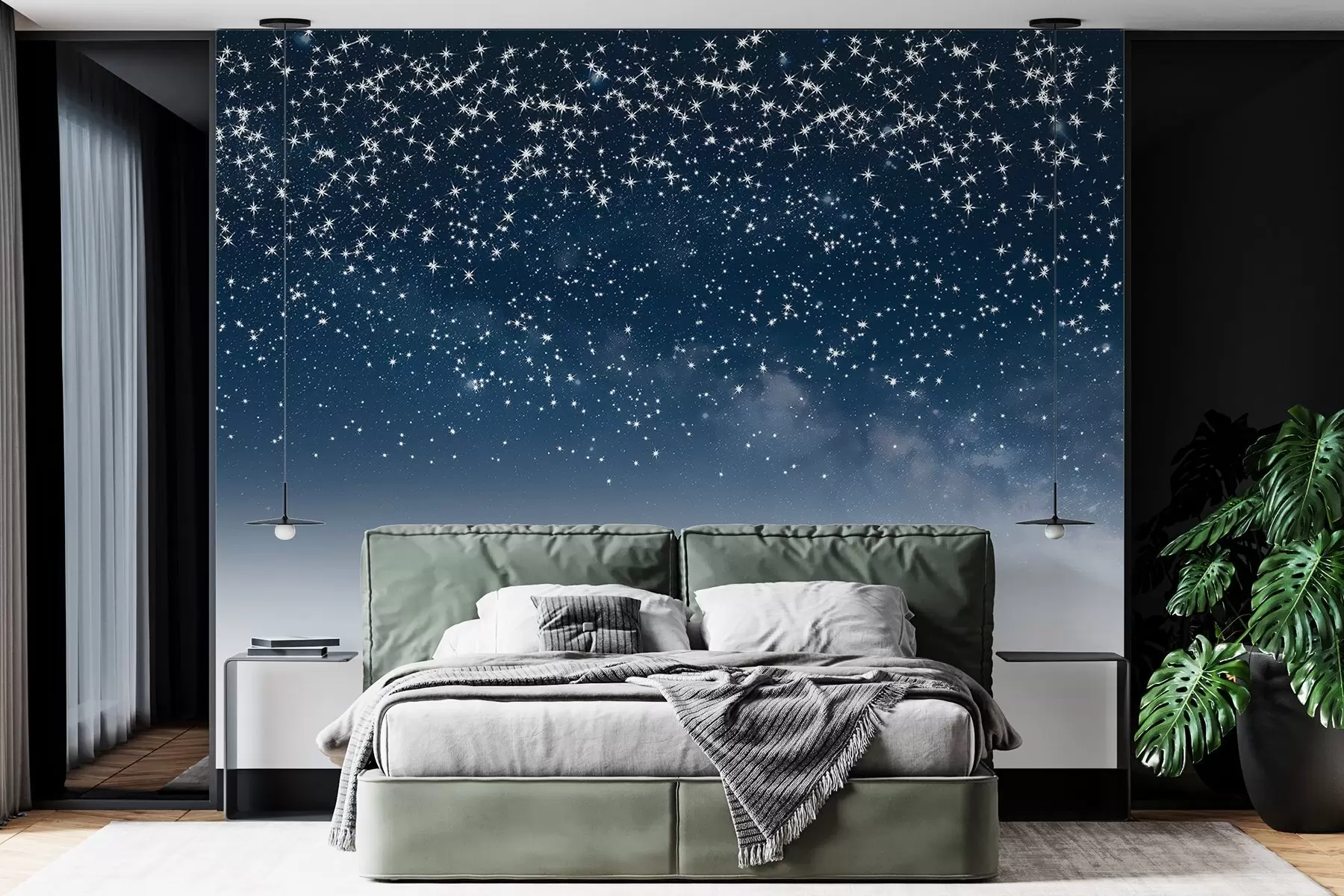 murales de pared Cielo nocturno estrellado, degradado suave, cósmico, constelaciones w01797v1
