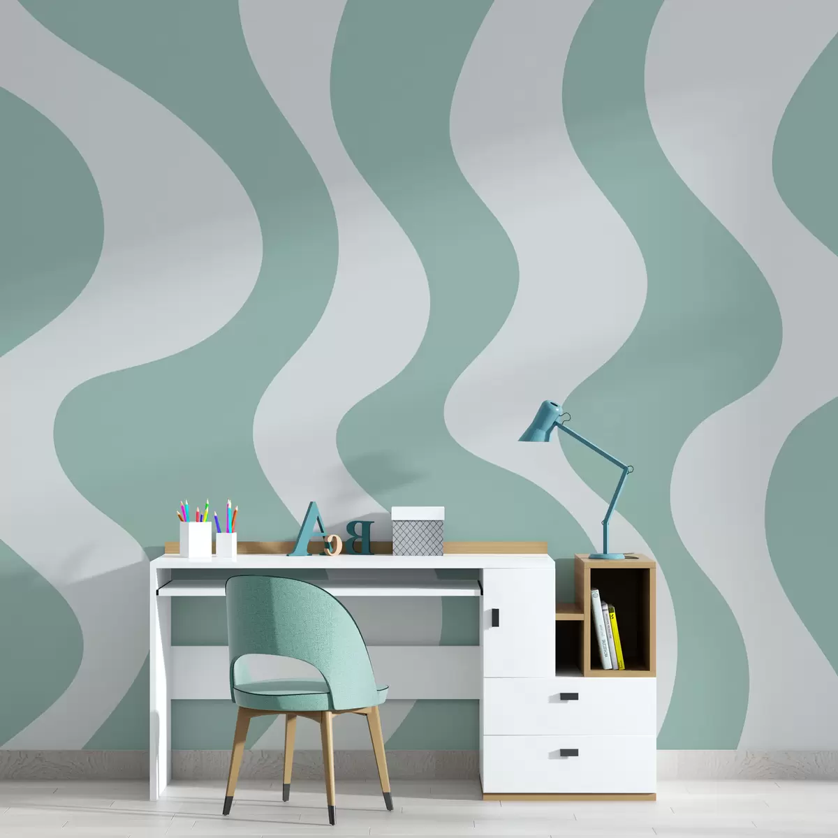 murales de pared Líneas verdes sinuosas w01833