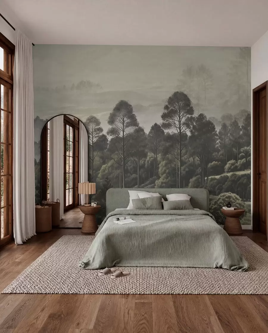 murales de pared Bosque denso y valle brumoso w01871