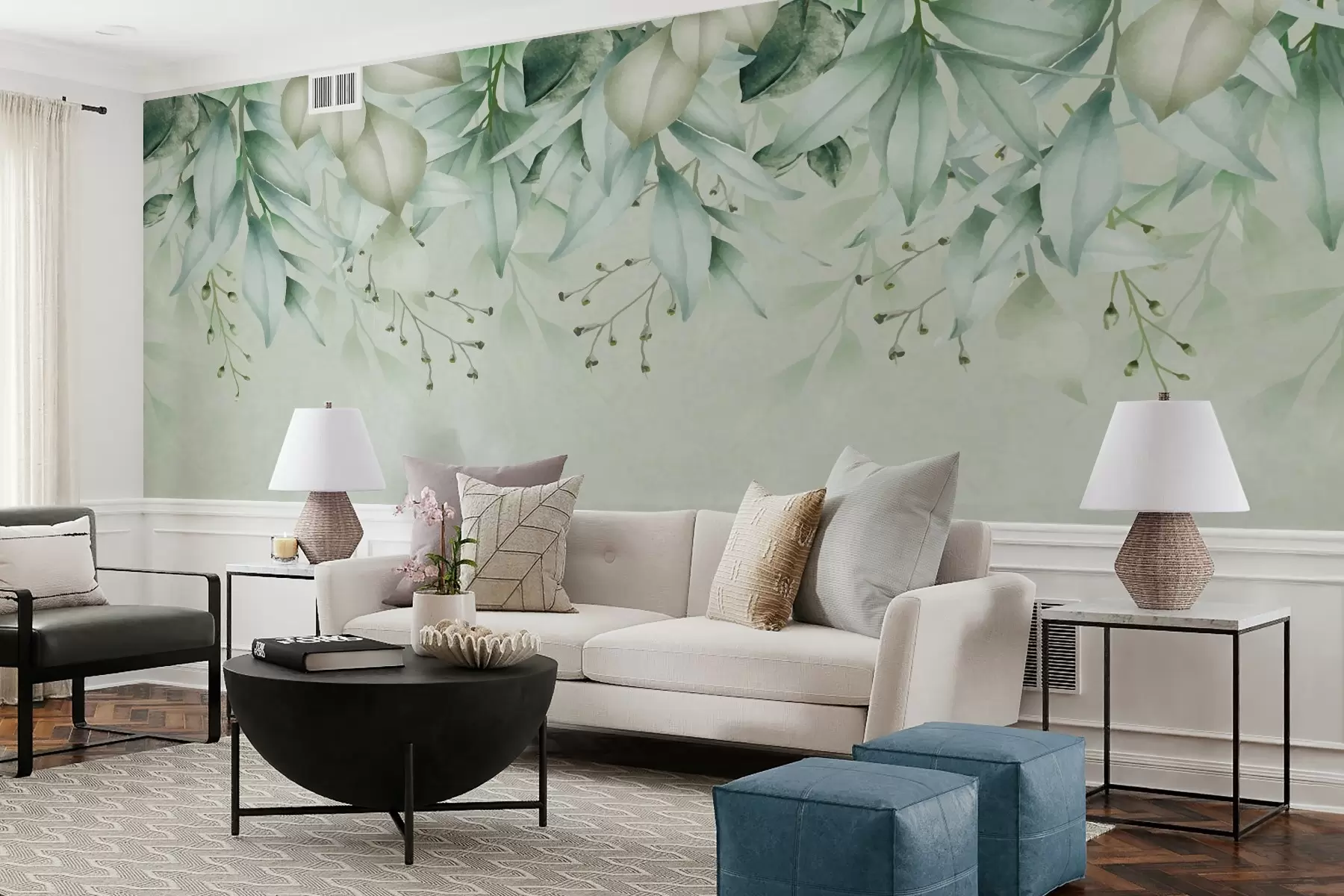 murales de pared Hojas verdes y ramitas colgando w01927