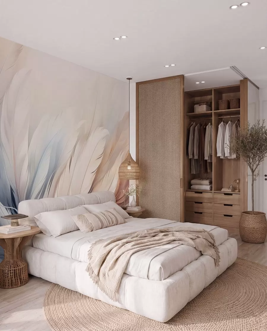 murales de pared Delicadas plumas en colores pastel w01973
