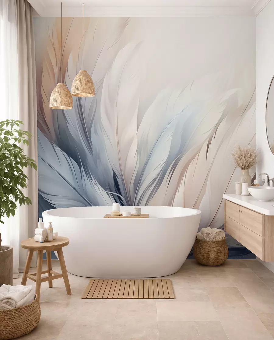 murales de pared Delicadas plumas en colores pastel w01973