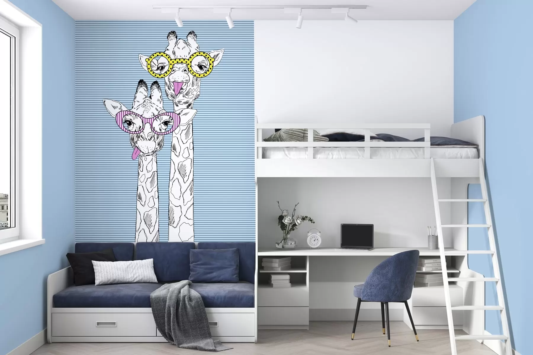 murales de pared Jirafas con gafas extravagantes y elegantes u99418