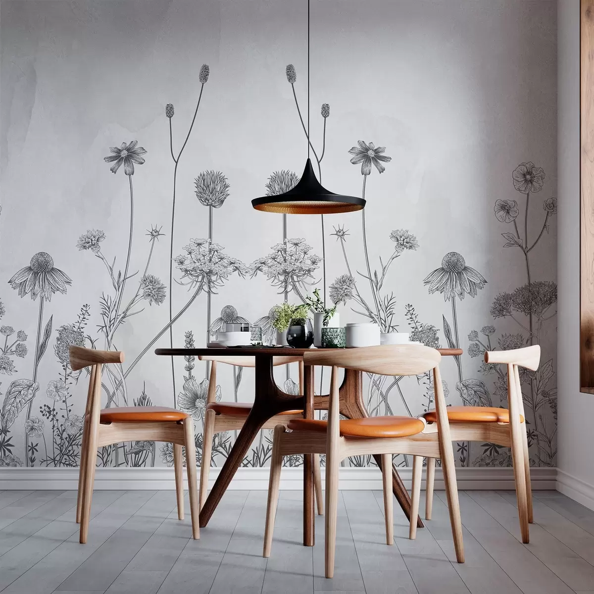 Murales de pared Elegantes flores en diseño monocromo w00518v1 murales de pared Elegantes flores en diseño monocromo w00518v1