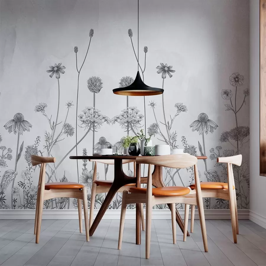 murales de pared Elegantes flores en diseño monocromo w00518v1