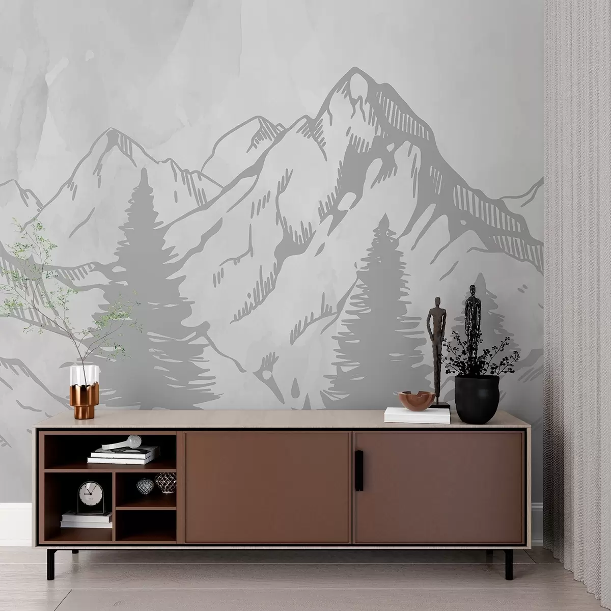 murales de pared Majestuosas montañas en serenos tonos grises w00665v1