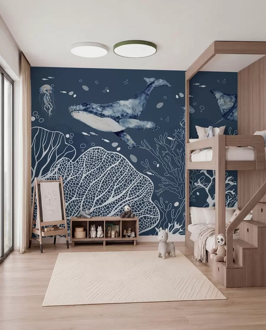 murales de pared Maravillas submarinas en azules serenos w00848v1
