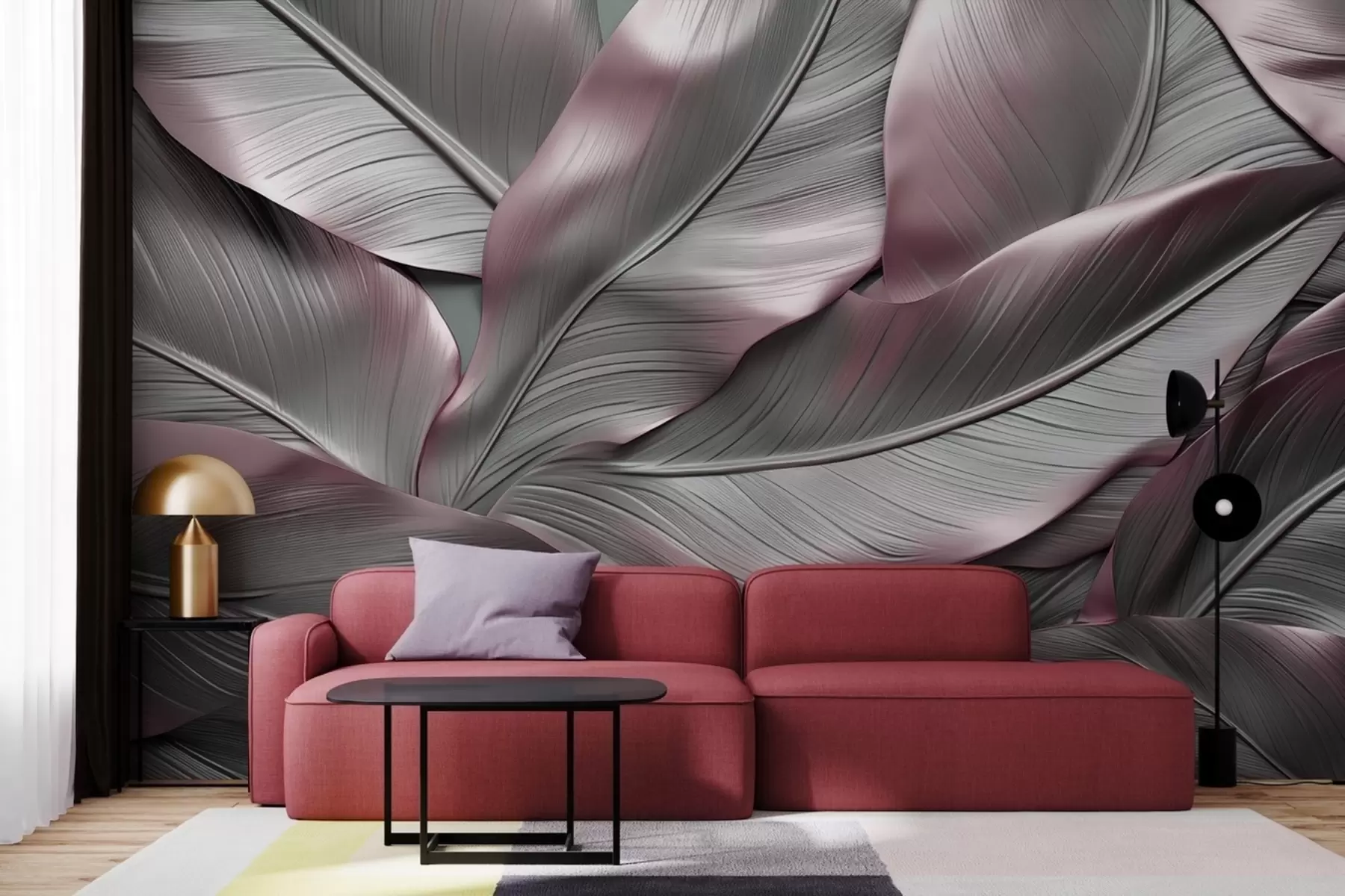 murales de pared Hojas de plátano volumétricas w08394v2