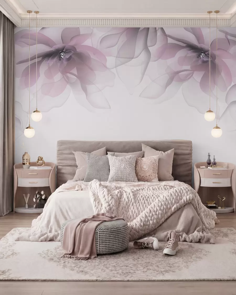 murales de pared grandes flores rosas translúcidas en la parte superior w02093