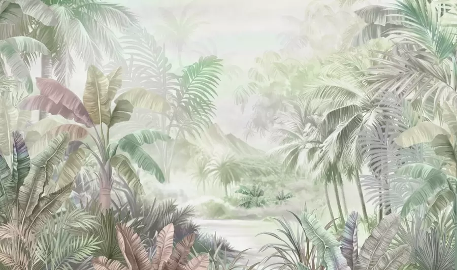 murales de pared Selva tropical en suaves tonos verdes w01931v1