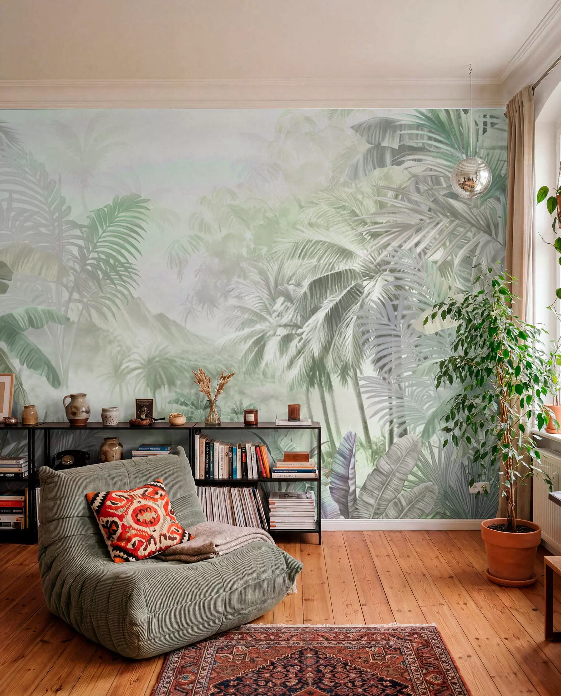 murales de pared Selva tropical en suaves tonos verdes w01931v1