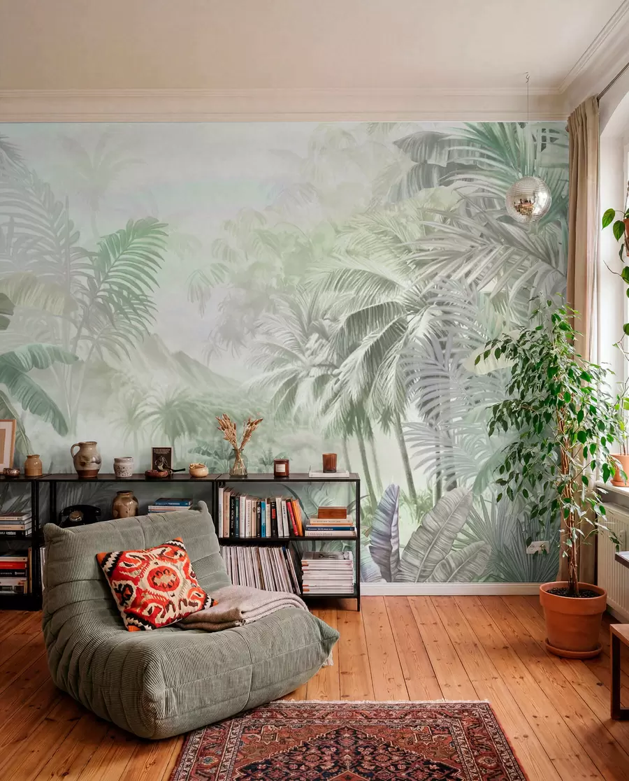 murales de pared Selva tropical en suaves tonos verdes w01931v1