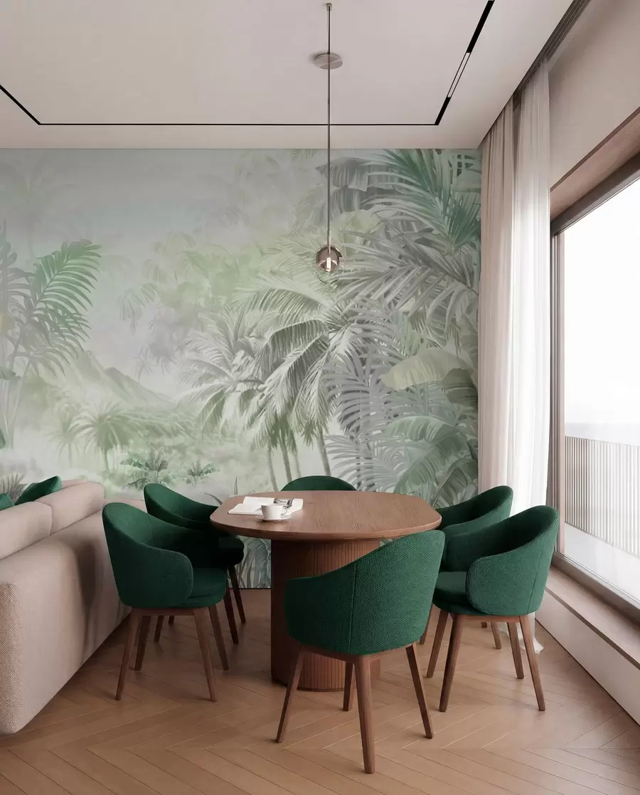 murales de pared Selva tropical en suaves tonos verdes w01931v1