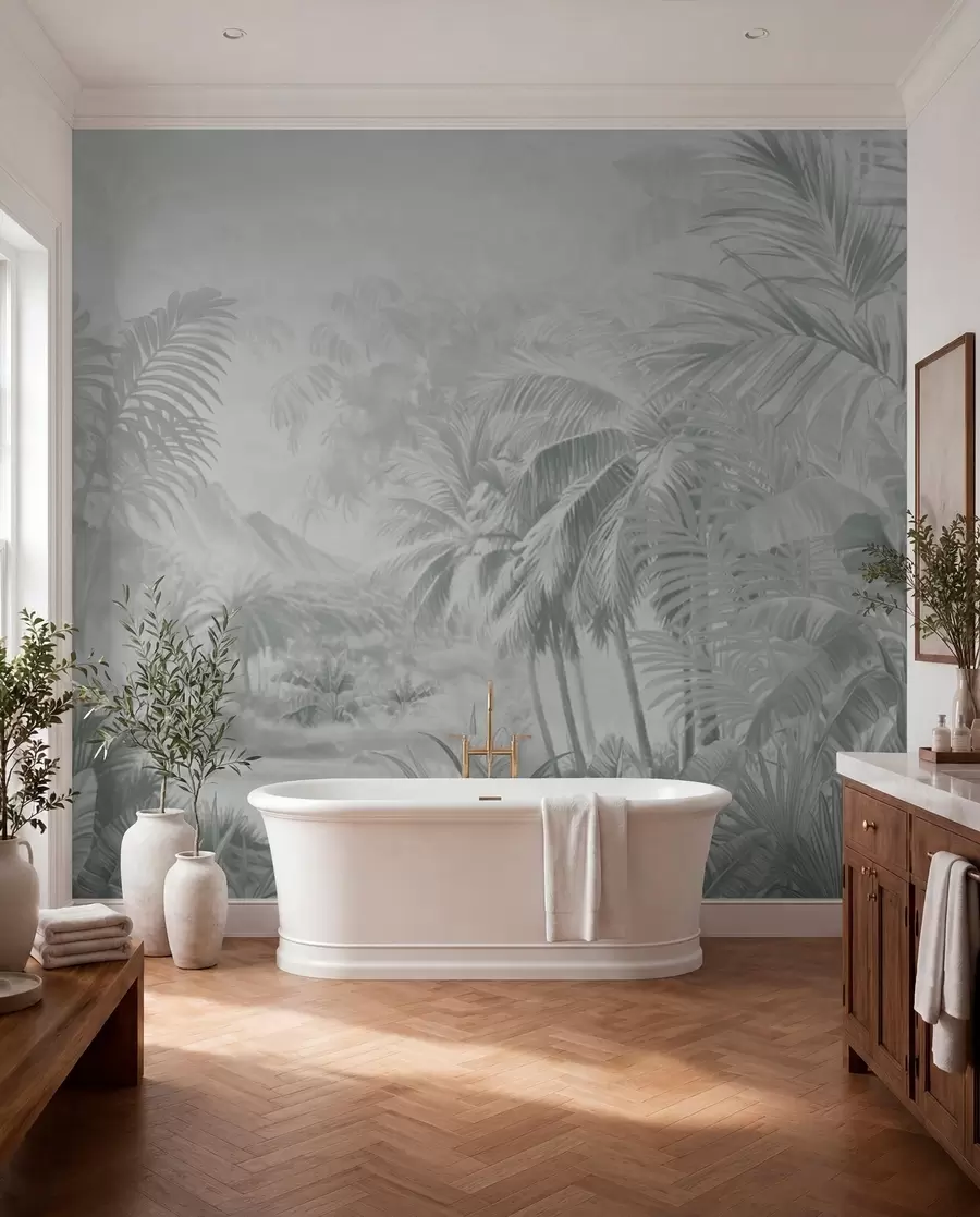 murales de pared Selva tropical en suaves tonos grises w01931v4