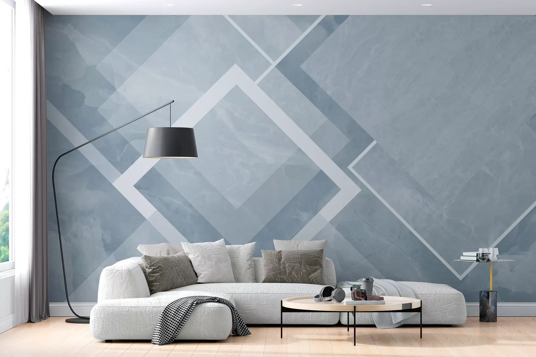 murales de pared Geometría en tonos azules w02062v3
