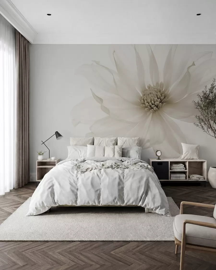 murales de pared Delicada flor beige sobre fondo claro w02077v1