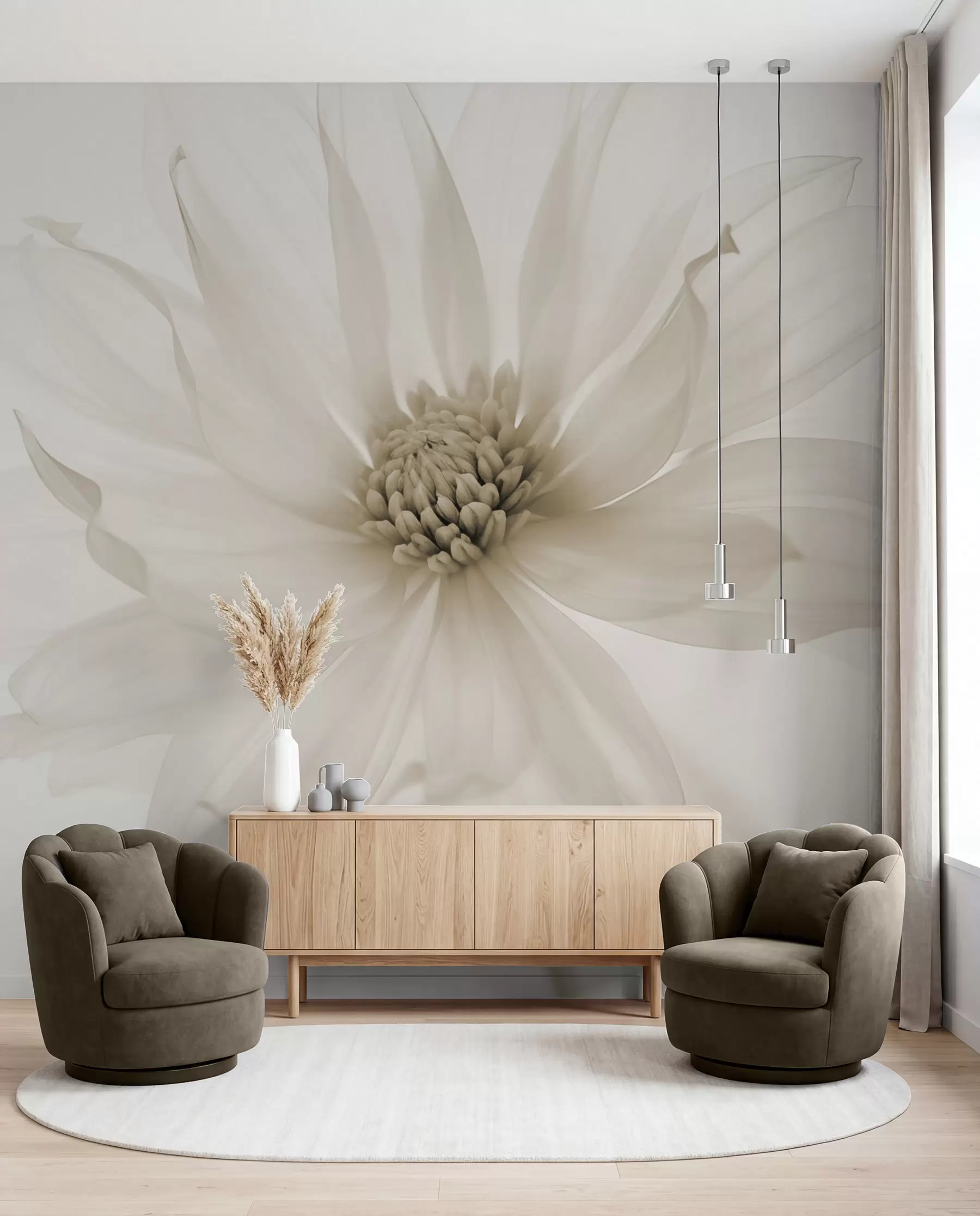 murales de pared Delicada flor beige sobre fondo claro w02077v1
