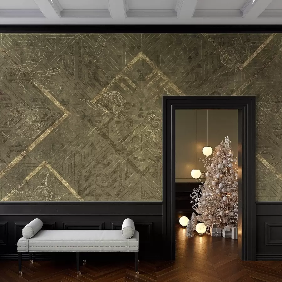 murales de pared Textura grunge con motivos florales w02079v1