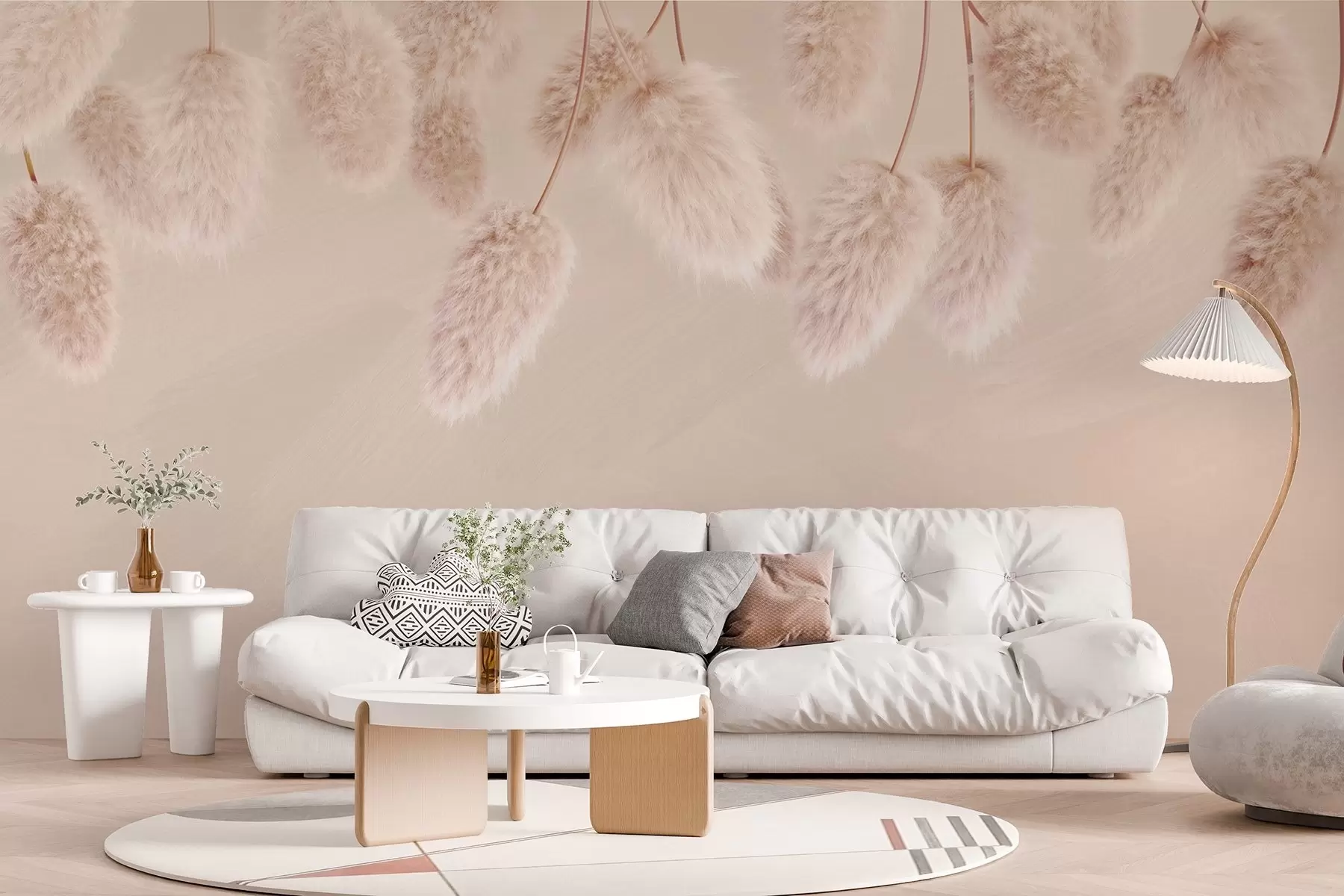 murales de pared Suaves nubes de lagurus sobre un fondo de suaves pinceladas rosas w02071