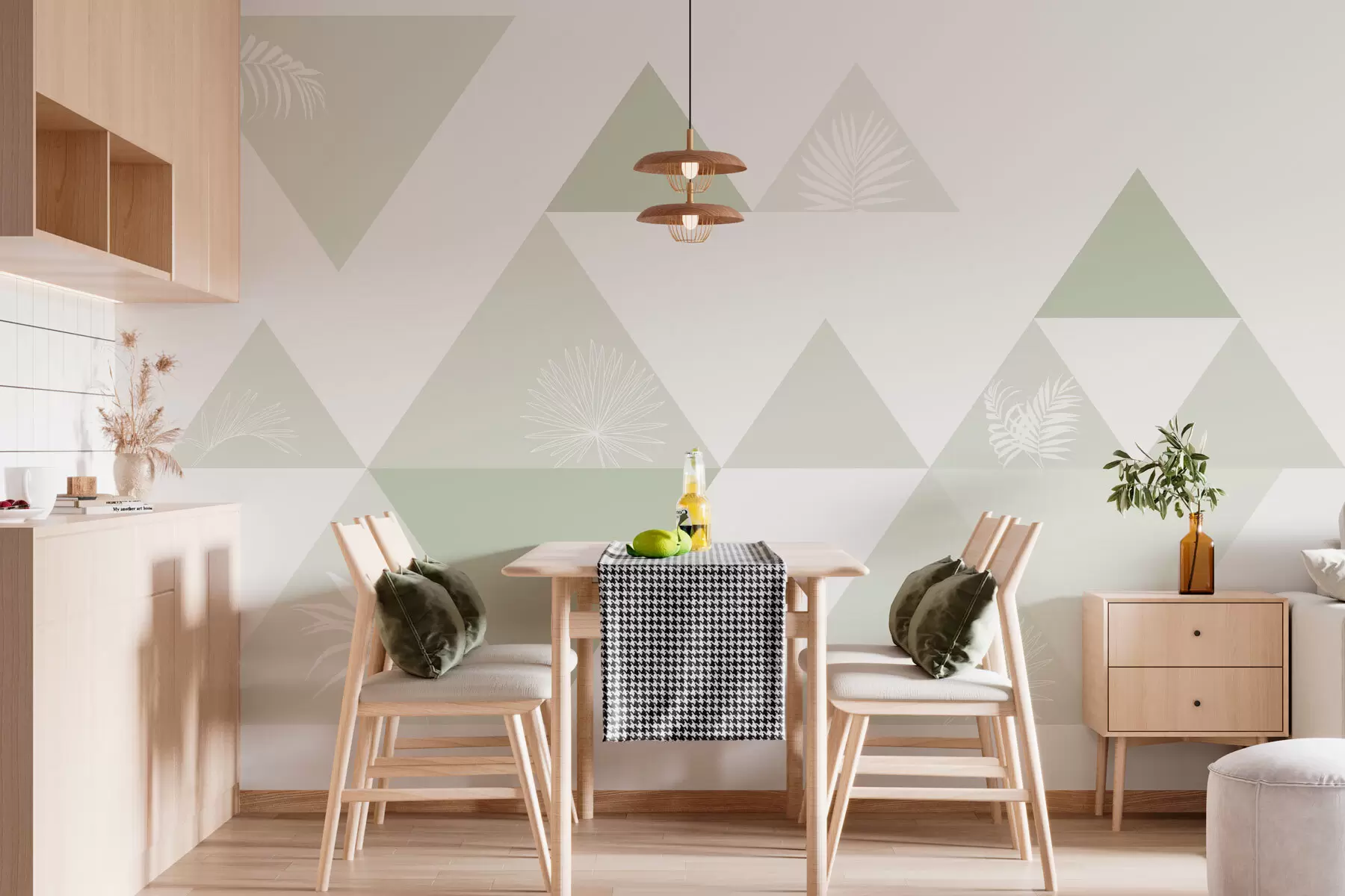 murales de pared Elegantes triángulos con hojas de color verde w02106