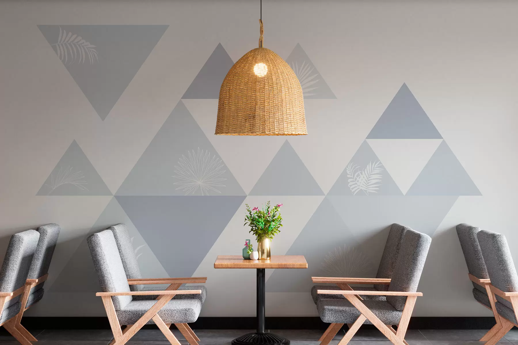 murales de pared Elegantes triángulos con hojas de color azul w02106v3