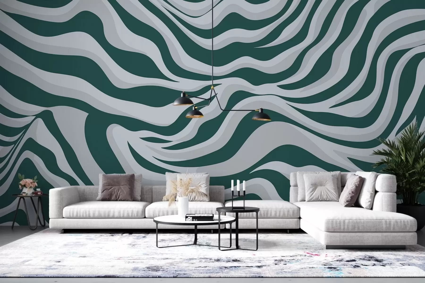 murales de pared Líneas onduladas de tres colores w02109v2