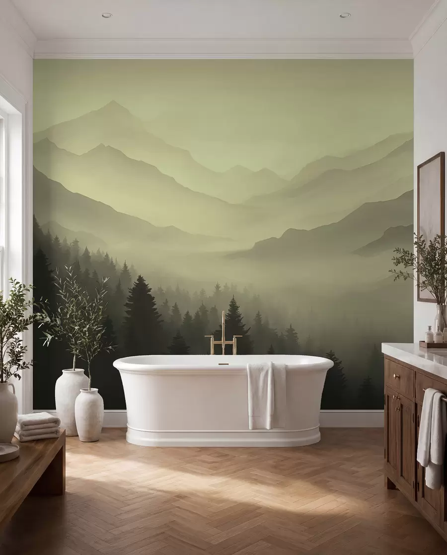 murales de pared Bosques y montañas en tonos verdes w02186v1