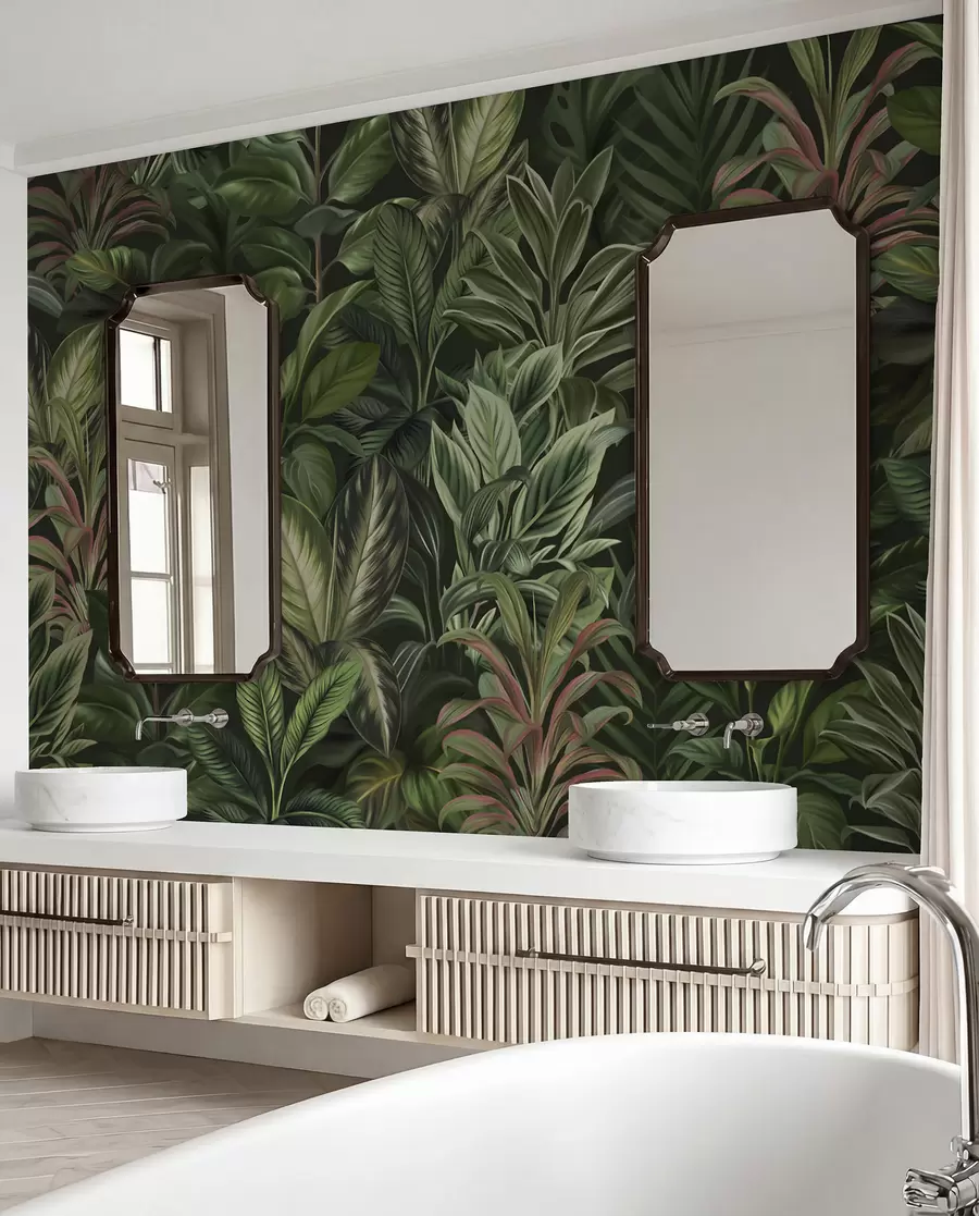 murales de pared Espeso follaje tropical verde w02126