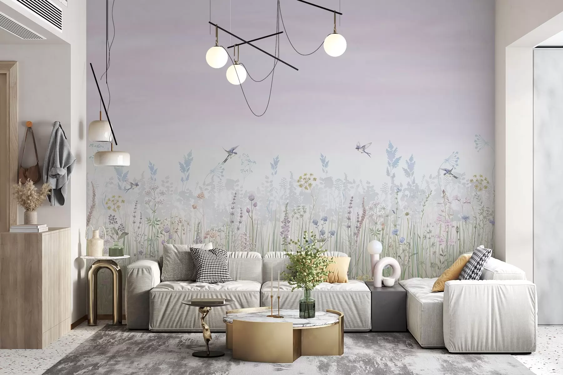 murales de pared Flores silvestres vintage y cielo degradado w02192v1