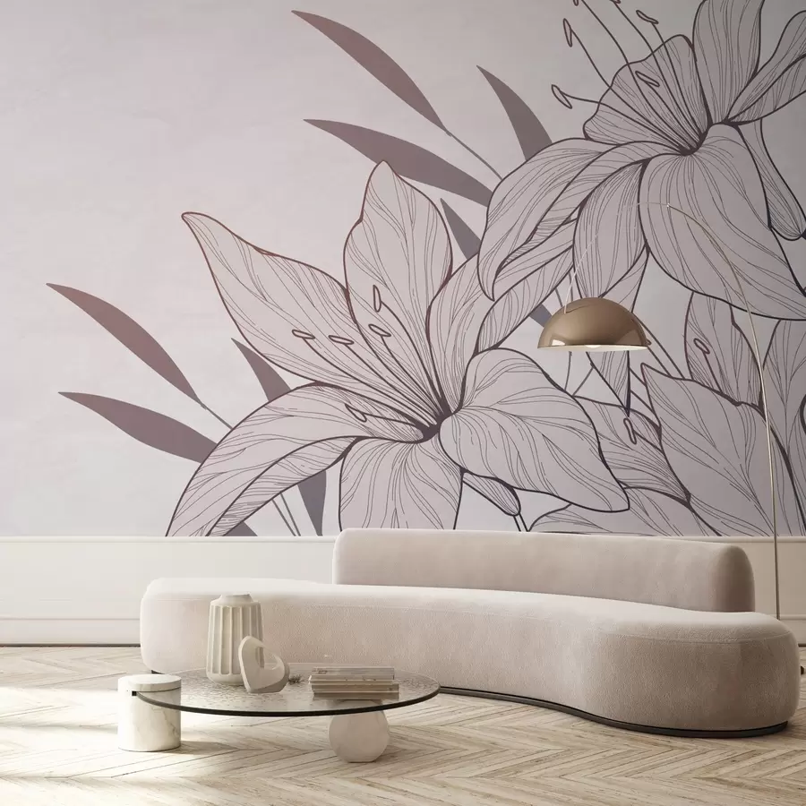 murales de pared grandes lirios rosas pintados w02204