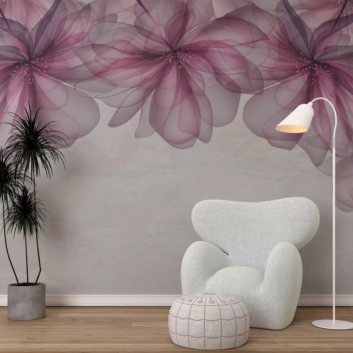 murales de pared flores rosa translúcido desde arriba w02206