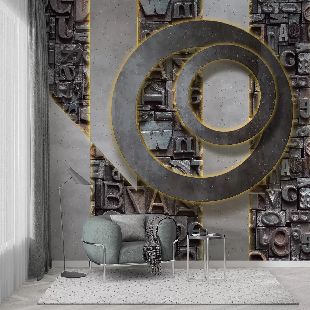 Murales de pared Papel pintado moderno estilo loft con imitación de letras tridimensionales, hormigón y retroiluminación w02125 murales de pared Papel pintado moderno estilo loft con imitación de letras tridimensionales, hormigón y retroiluminación w02125