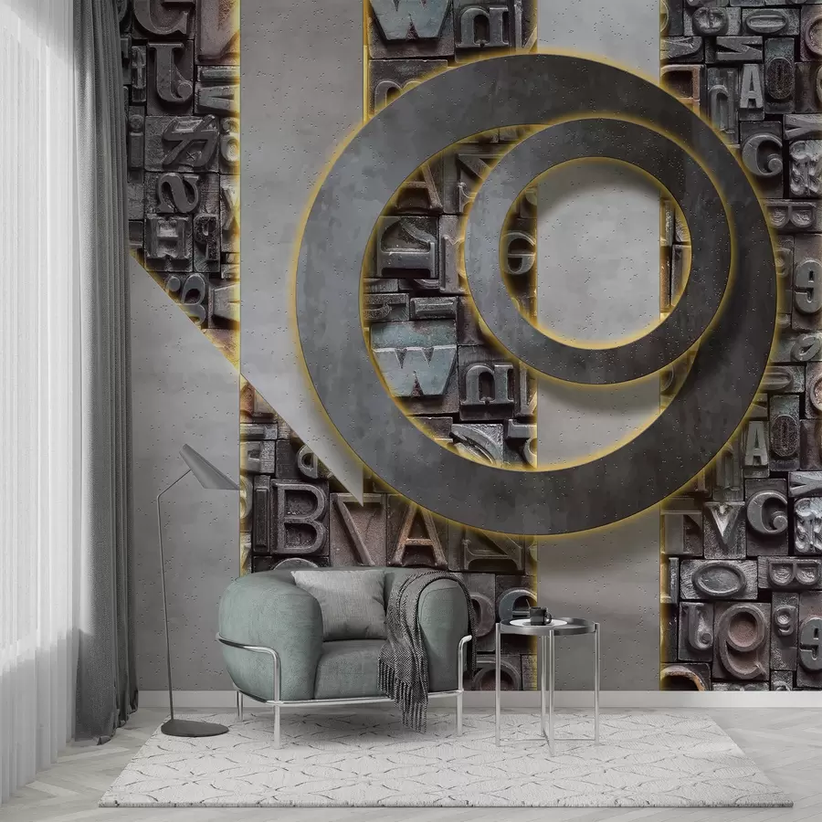 Murales de pared Papel pintado moderno estilo loft con imitación de letras tridimensionales, hormigón y retroiluminación w02125 murales de pared Papel pintado moderno estilo loft con imitación de letras tridimensionales, hormigón y retroiluminación w02125