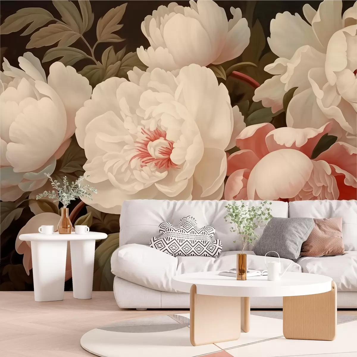 murales de pared Peonías en tonos delicados w02156