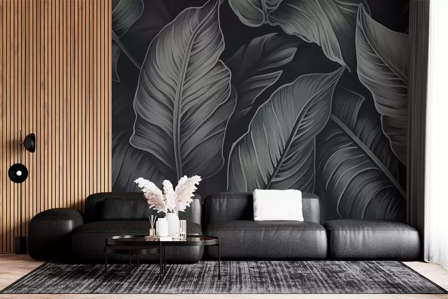 murales de pared Hojas de plátano monocromas w02158