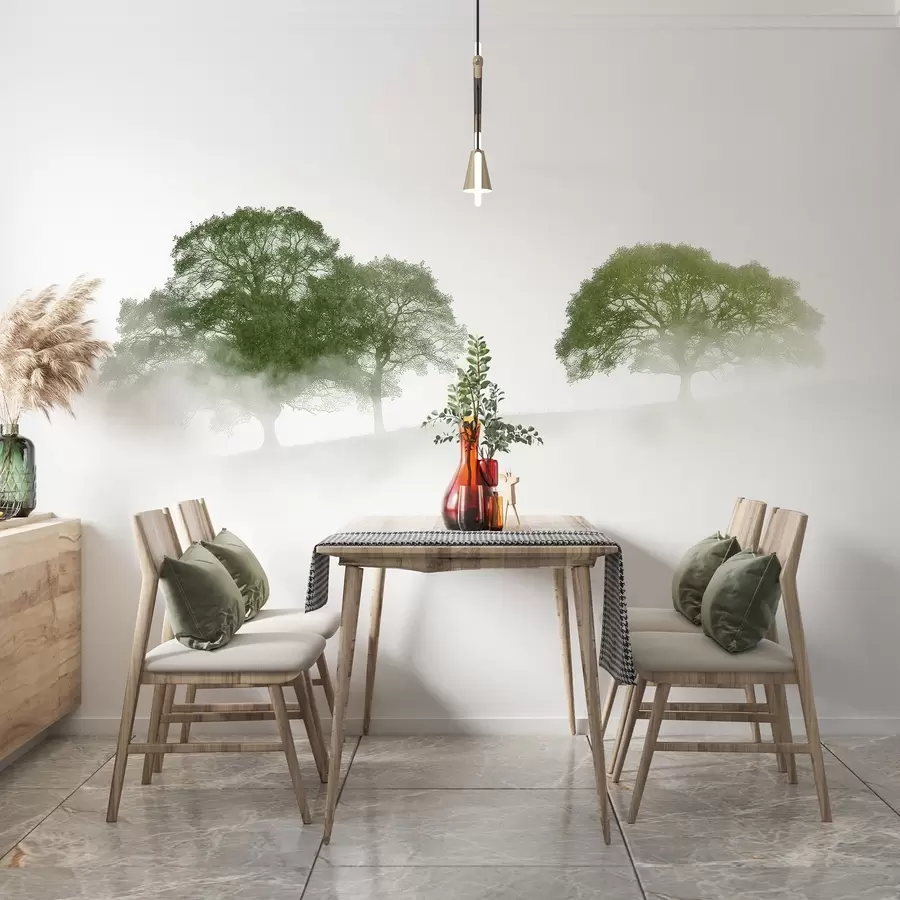 Murales de pared Árboles en la colina, minimalismo, naturaleza, paleta de colores verdes  w02148v2 murales de pared Árboles en la colina, minimalismo, naturaleza, paleta de colores verdes  w02148v2