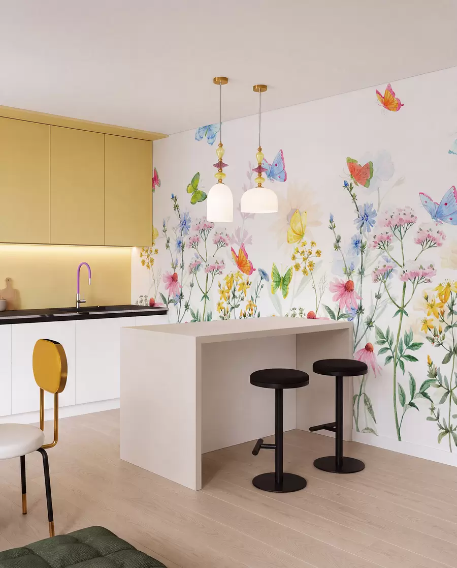 murales de pared Flores y plantas de colores y mariposas w02238