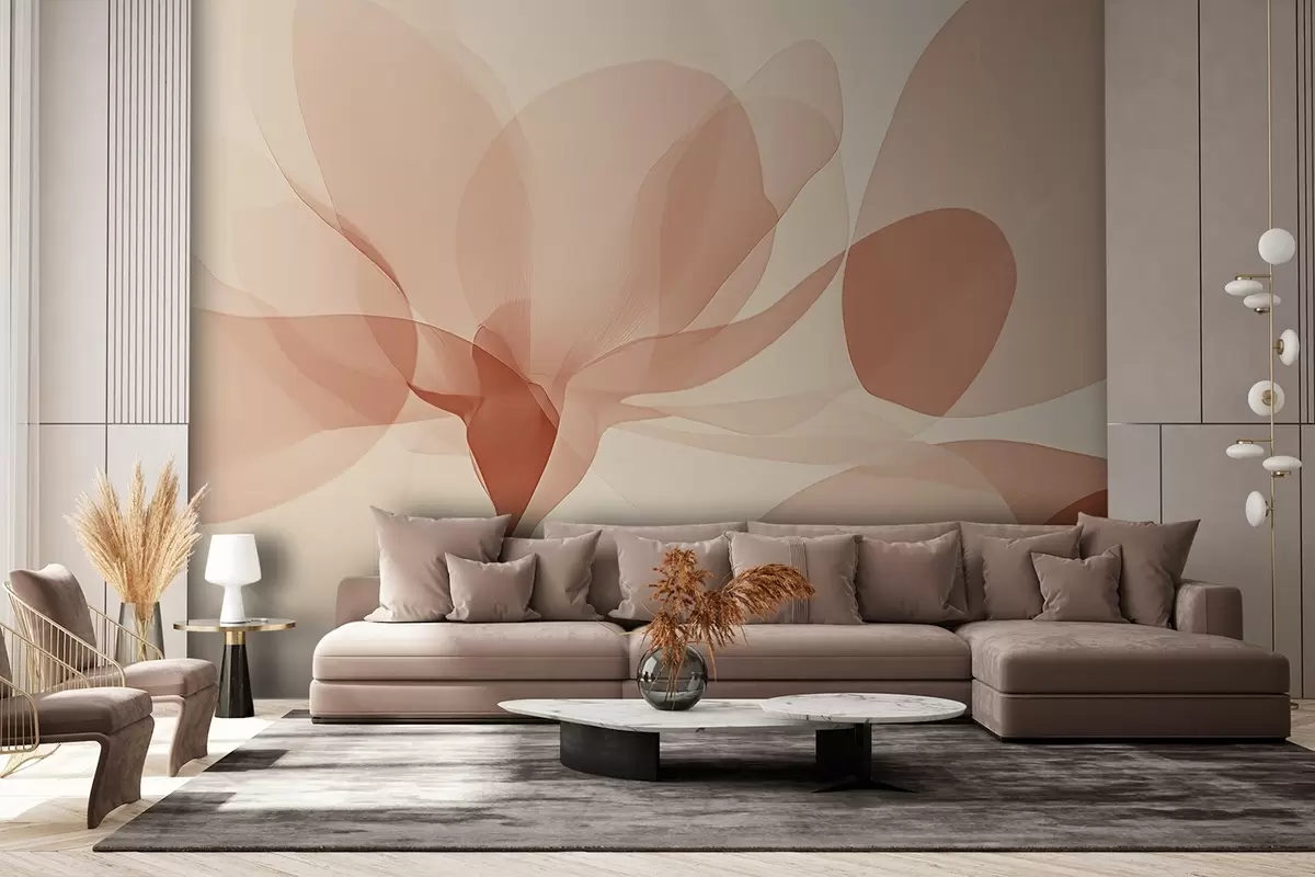 murales de pared Delicada gardenia translúcida y sus hojas en color caral w02194v1