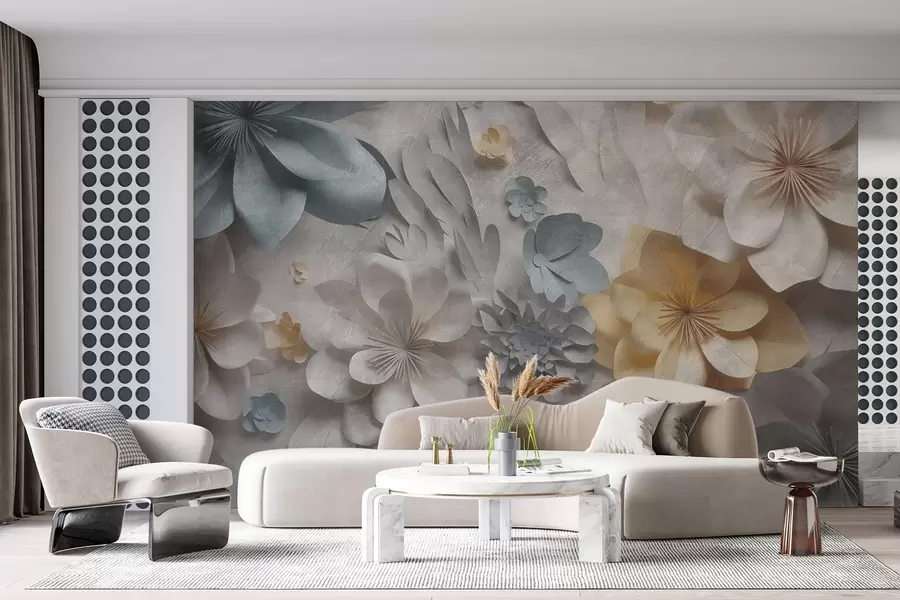 murales de pared Flores volumétricas sobre fondo gris claro w01892