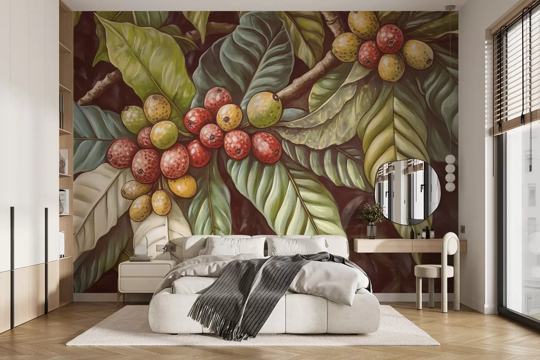 murales de pared Ramas de cafeto con frutas y elementos tropicales w02209