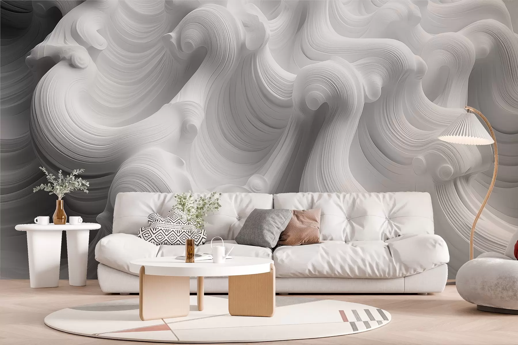murales de pared Ondas blancas en relieve w02235