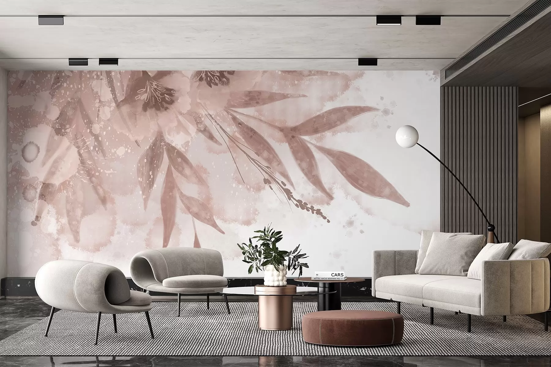 murales de pared Delicado salpicón rosa con elementos florales abstractos con fondo suave y difuminado w08417