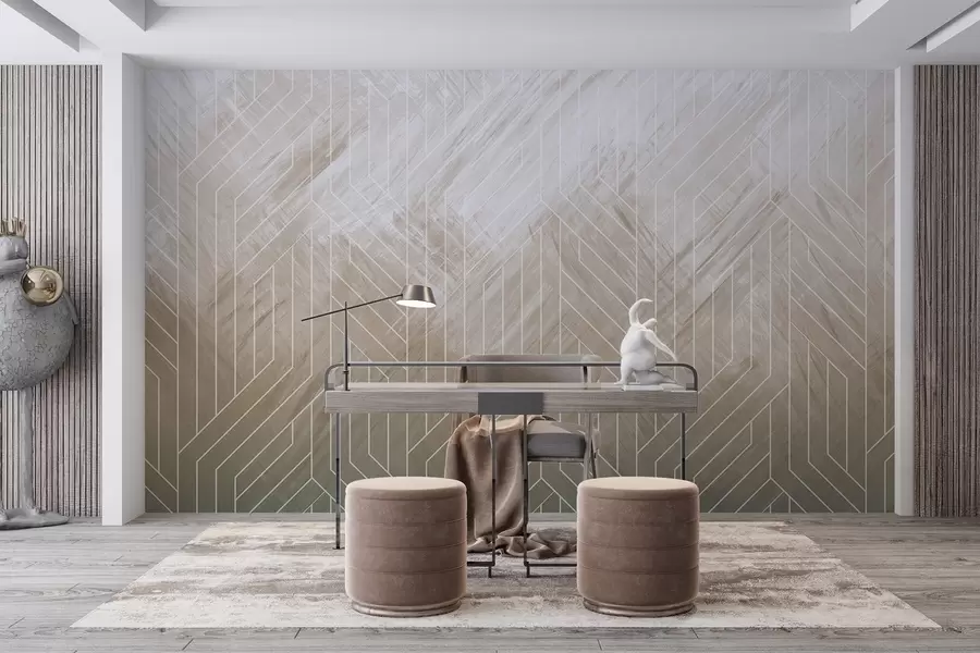 murales de pared Fondo geométrico abstracto con líneas diagonales y efecto degradado en tonos marrones w08433v1