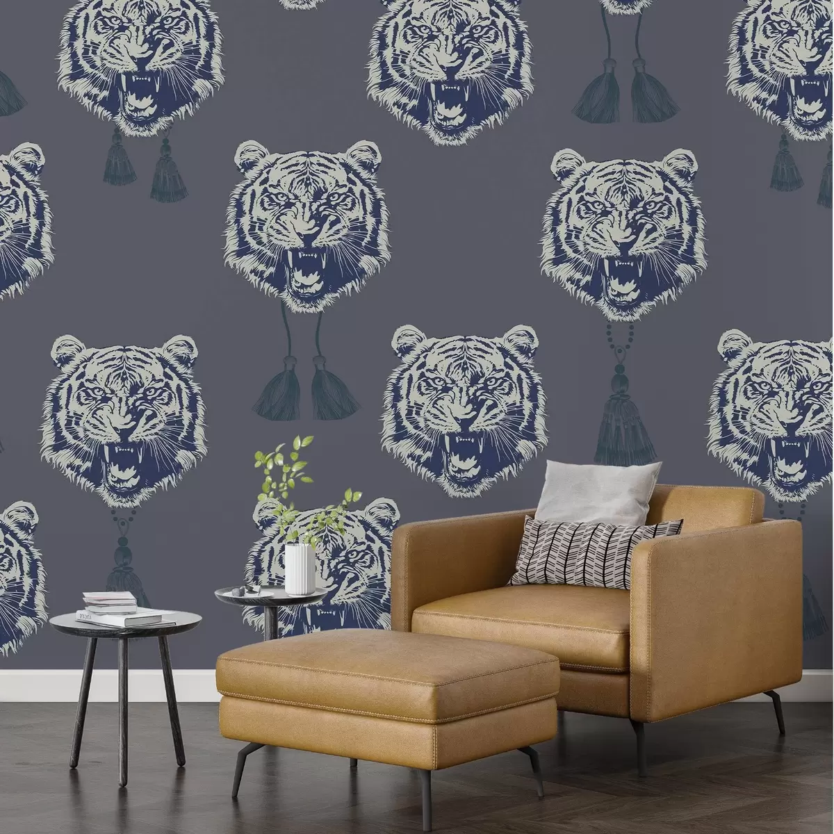 murales de pared Cara de tigre en tonos azules w02245v2