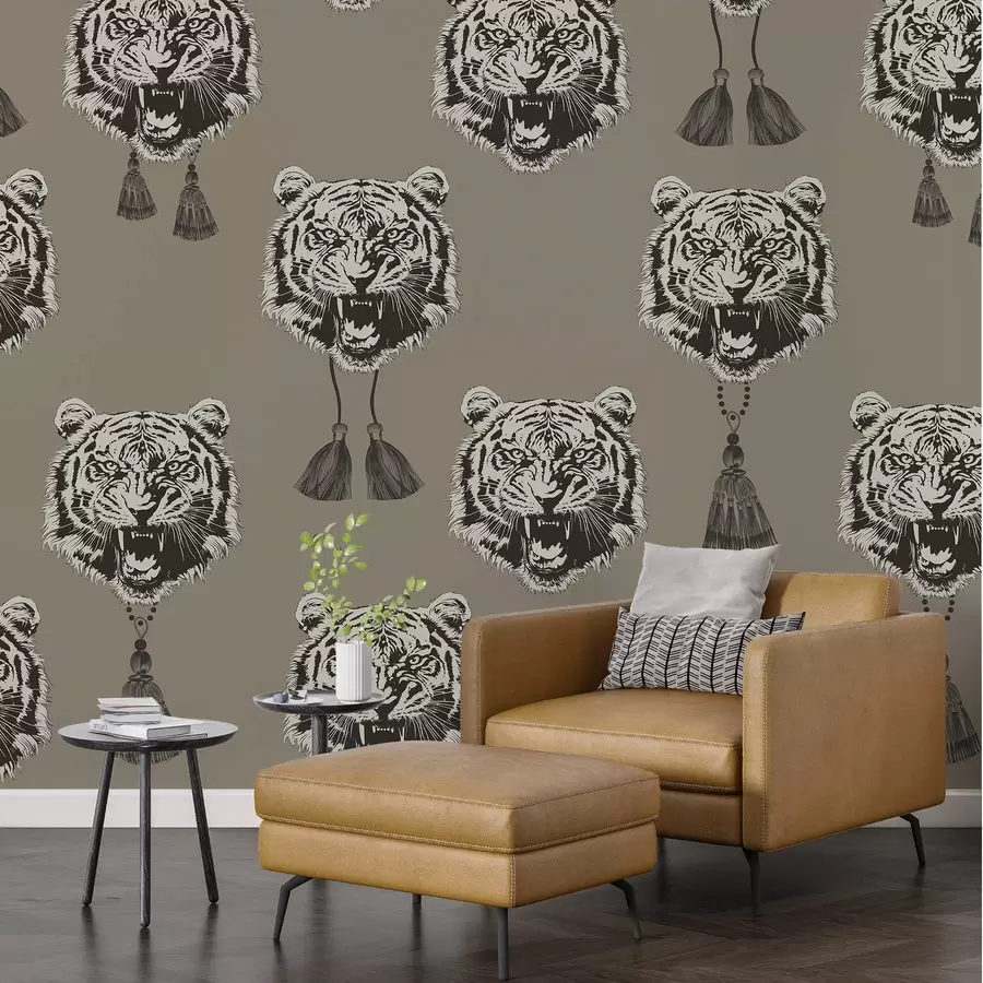 Murales de pared Cara de tigre en gris y ribete beige w02245v4 murales de pared Cara de tigre en gris y ribete beige w02245v4