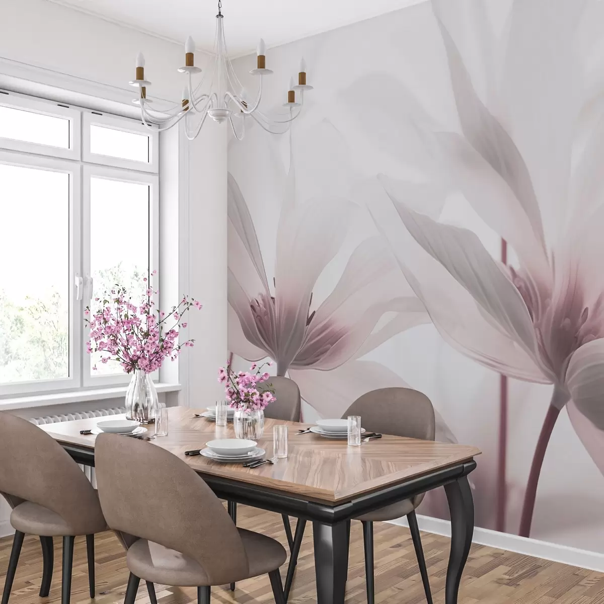 Murales de pared Flores rosas sobre fondo claro w02295v1 murales de pared Flores rosas sobre fondo claro w02295v1