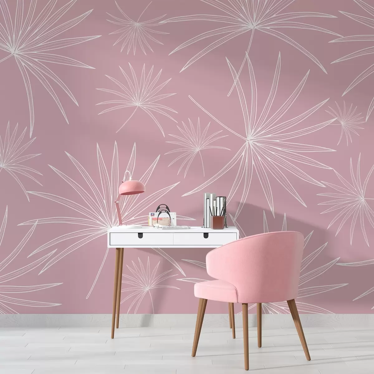 murales de pared Imágenes esquemáticas de hojas de palmera w02257v2