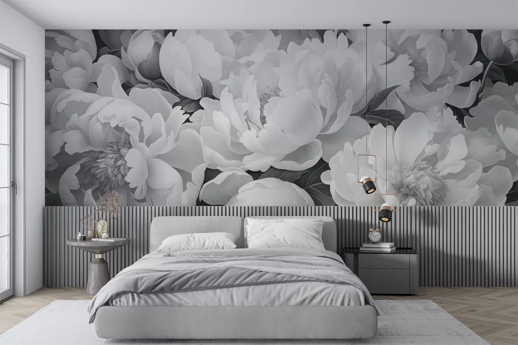 murales de pared Peonías blancas y negras w02262